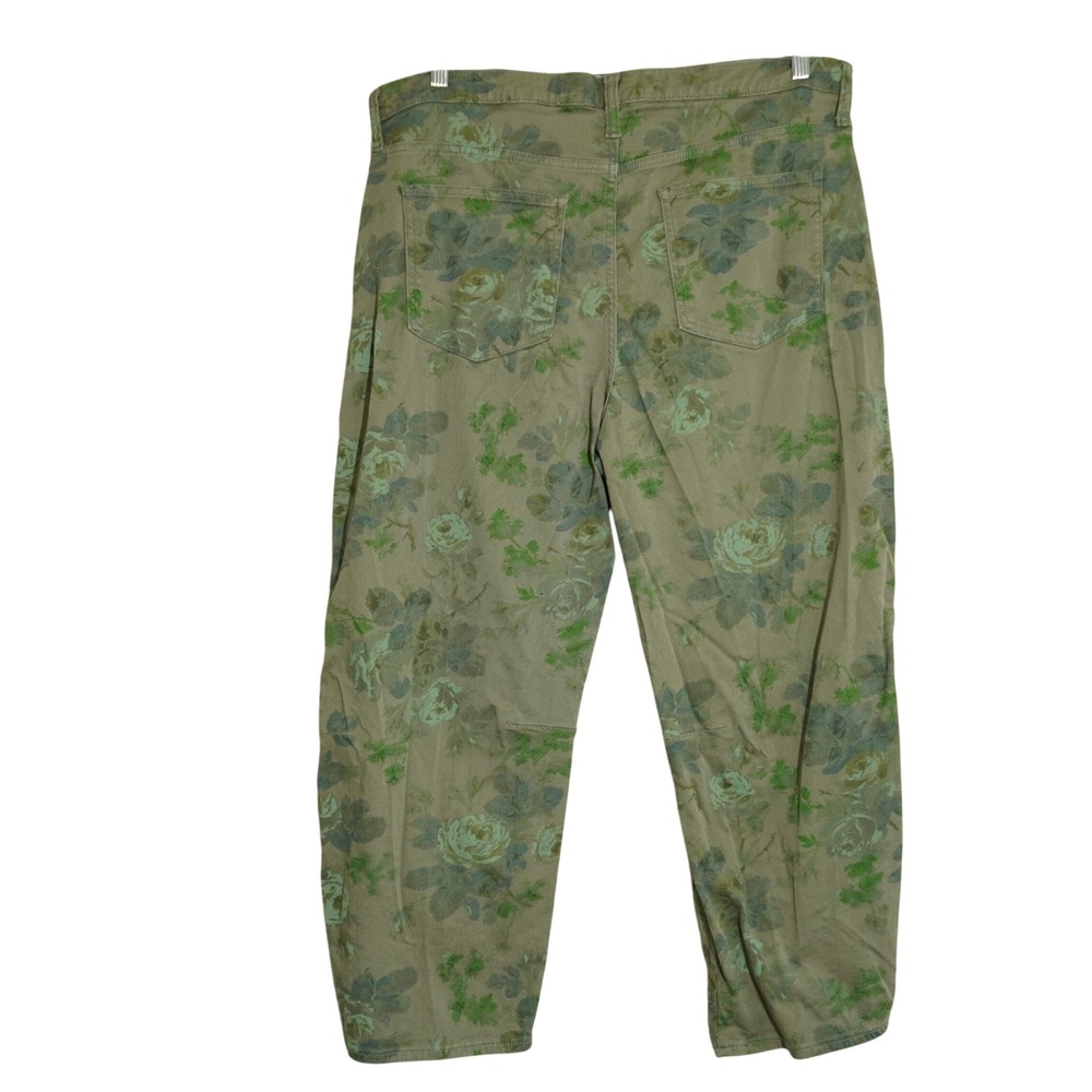 Gap Size 18 Denim Barrel Jeans Olive Green Floral Rose Print High Rise Fall - Picture 7 of 9